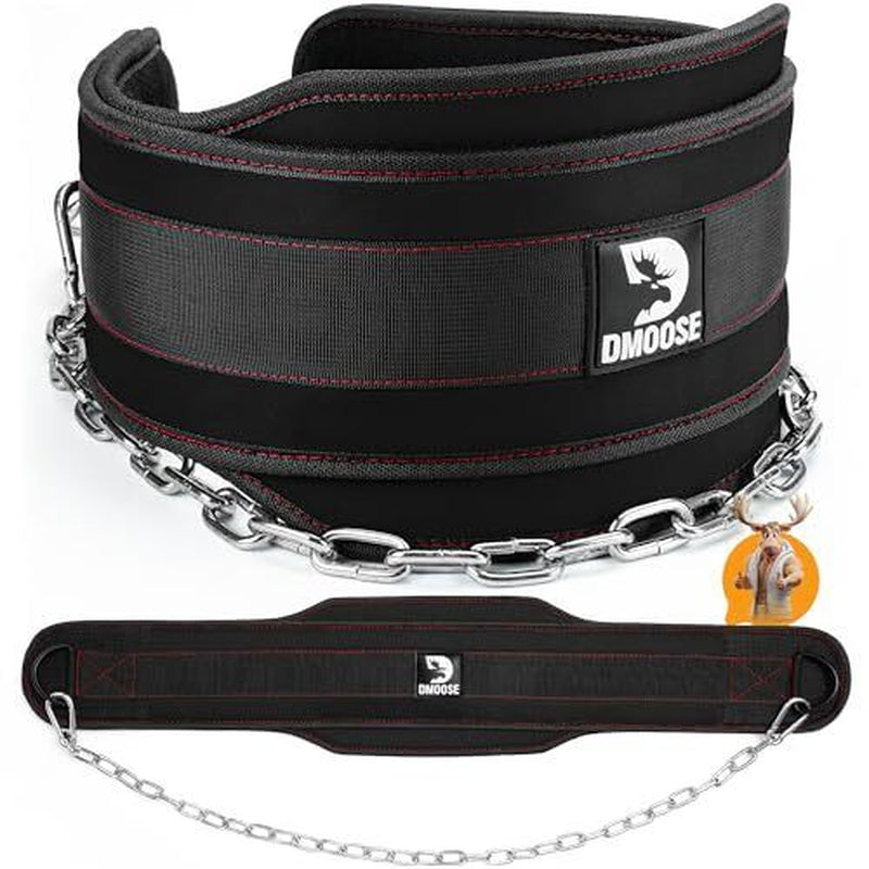 Dmoose Dip Belt for Weightlifting, Weight Belt with Chain for Pullup, Gym Black