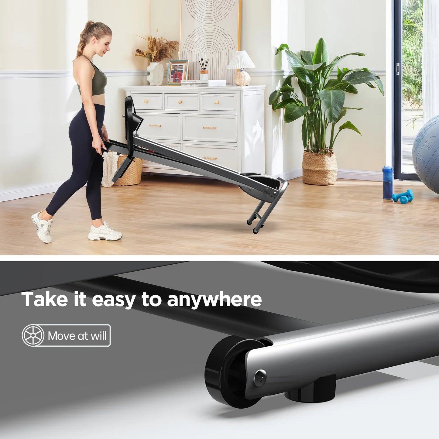 OEBNSKY Foldable Treadmill for Home, Folding Walking Treadmill Machince Walking Pad Portable Treadmill，Easy to Fold Assembly, MP3, LCD Display